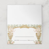 Vintage Cherub Place Card with Sage Stripes Platzkarte (Außenseite Aufgefaltet)