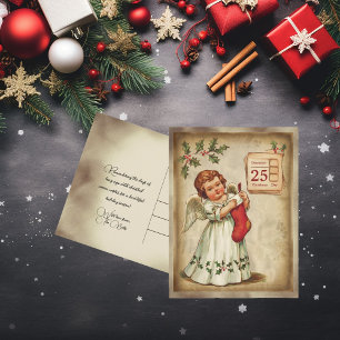 Vintage-Cherub-Rote-Weihnachtsstrumpf-Weihnachten Feiertagspostkarte