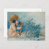 Vintage Cherub Telephone Call | Happy New Year Postkarte (Vorne/Hinten)