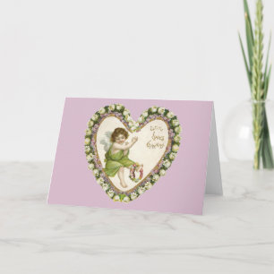 Vintage Cherubim in floraler Herzkarte Feiertagskarte