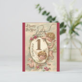 Vintage Cherubs glücklich Neues Jahr Postkarte (Stehend Vorderseite)