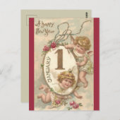 Vintage Cherubs glücklich Neues Jahr Postkarte (Vorne/Hinten)