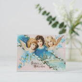 Vintage Cherubs on Snowy Roof Postkarte (Stehend Vorderseite)