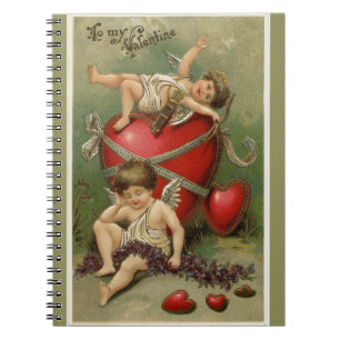 Vintage Cherubs und Valentine Hearts Green Notizblock