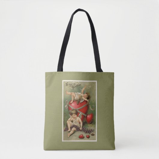 Vintage Cherubs und Valentine Hearts Green Tasche (Vorderseite)