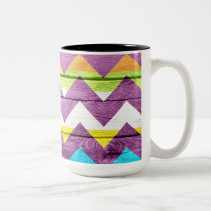 Vintage Chevron Holz Abstract #6 Zweifarbige Tasse