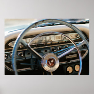 Vintage-Chevy-Lenkrad und Armaturenbrett Poster