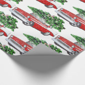 Vintage Chevy mit Weihnachtsbaum Geschenkpapier (Ecke)