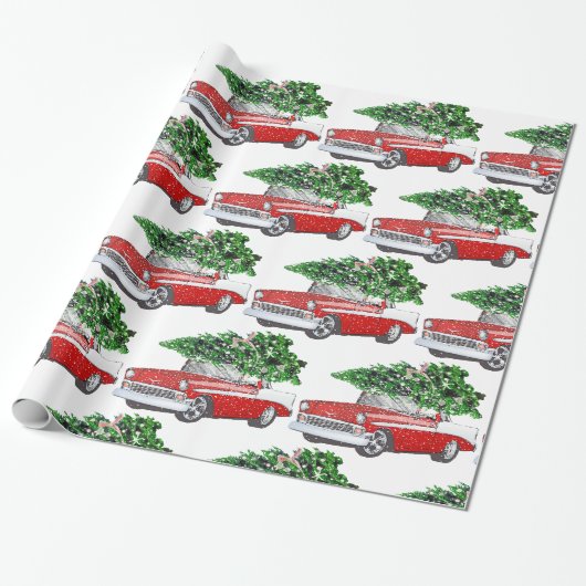 Vintage Chevy mit Weihnachtsbaum Geschenkpapier (Ungerollt)
