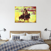 Vintage Cheyenne Warriors Wrapped Canvas Print Leinwanddruck (Insitu (Schlafzimmer))