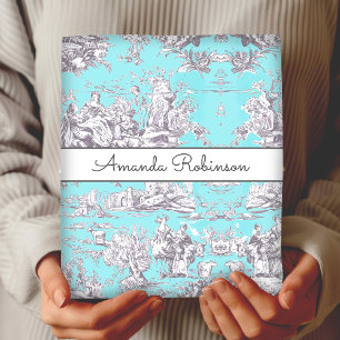 Vintage Chic Aqua Blumen Toile de Jouy Monogramm Geschenkpapier Set