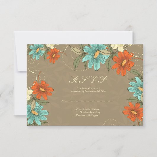 Vintage Chic Aqua Orange Creme RSVP Karte (Vorderseite)