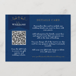 Vintage-Chic Blau QR-Code Hochzeitseinlage Begleitkarte