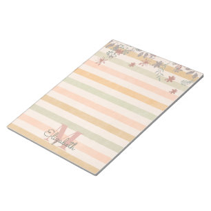 Vintage Chic Blumenstreifen mit Monogramm Notizblock