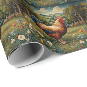 Vintage-chic-Boho-Hühnerweide-Landschaft Geschenkpapier