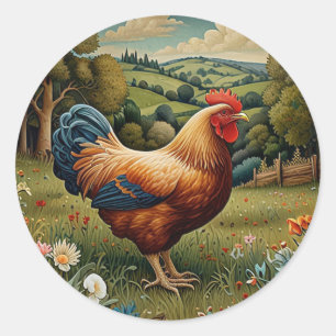 Vintage-chic-Boho-Hühnerweide-Landschaft Runder Aufkleber