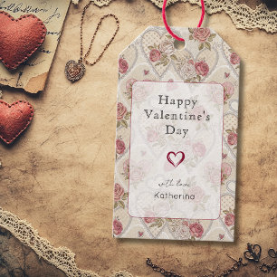Vintage Chic Burgunderrose Frohen Valentinstag Geschenkanhänger