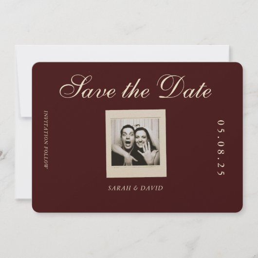 Vintage Chic Burgundy Photo Save the Date (Vorderseite)