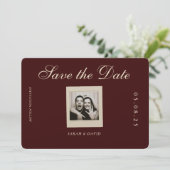 Vintage Chic Burgundy Photo Save the Date (Stehend Vorderseite)