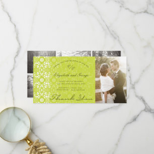 Vintage-Chic-Damask-Lace Limettengrün Foto-Hochzei Dankeskarte