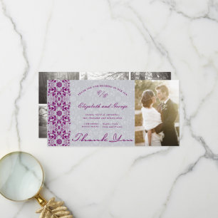 Vintage Chic Damast Lace lila Foto Hochzeit Dankes Dankeskarte