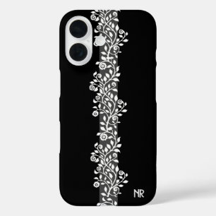 Vintage Chic Floral Elegantes Gothic Schwarzes Mon iPhone 16 Hülle