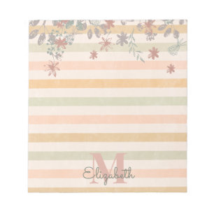 Vintage Chic Florale Streifen mit Namen Monogramm Notizblock