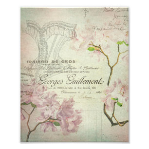 Vintage Chic Französische Schrift Shabby Blumen Ko Fotodruck
