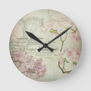 Vintage Chic Französische Schrift Shabby Blumen Ko Runde Wanduhr