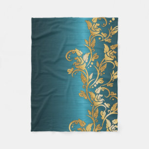 Vintage Chic Gold Aqua Blumen Glitter-Foto-Druck Fleecedecke