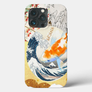 Vintage Chic Gold Koi-Teich mit japanischem Monogr iPhone 13 Pro Hülle
