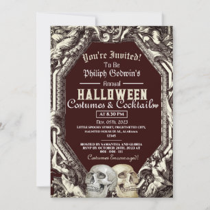 Vintage-Chic-Gothic-Totenkopf-Halloween-Kostüm-Par Einladung