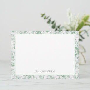 Vintage Chic grüne und weiße florale Toile-Rand Mitteilungskarte