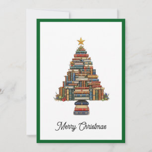 Vintage-chic lustiger Weihnachtsbaum aus Büchern Feiertagskarte