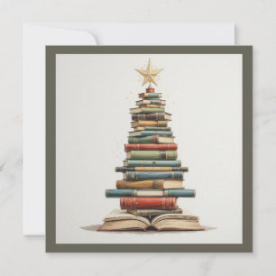 Vintage-chic lustiger Weihnachtsbaum aus Büchern Feiertagskarte