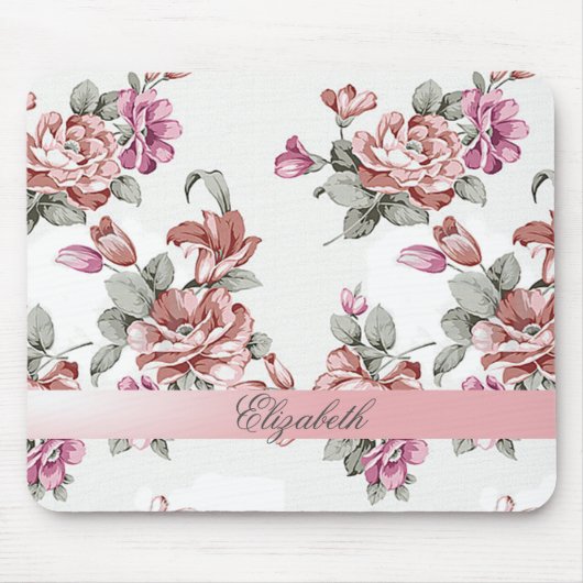 Vintage Chic Mädchenhafte Blumen-Personalisiert Mousepad (Vorne)