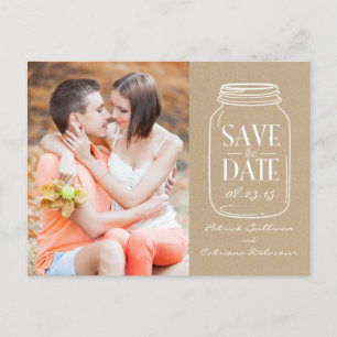 Vintage Chic Mason Jar Heiratsdatum Postkarte