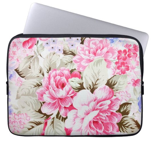 Vintage Chic-Rosa-Blumen-Blumenlaptop-Hülse Laptopschutzhülle (Vorderseite)