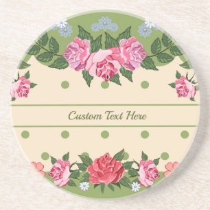 Vintage Chic Rosenblüten Garten Grüne Blätter Getränkeuntersetzer
