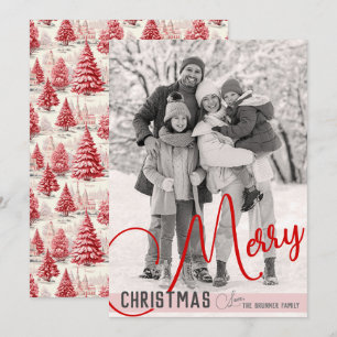 Vintage Chic rote und rosa Weihnachtsbäume Ein Fot Feiertagskarte