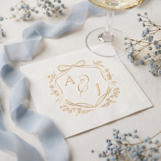 Vintage Chic-Schleife Blumenwappen Monogramm Hochz Servietten Mit Folie