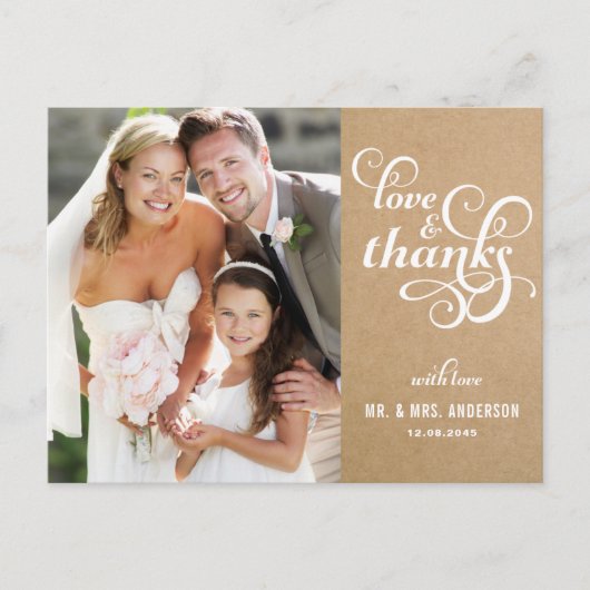 Vintage Chic Script Hochzeit Dankeschön Postkarte (Vorderseite)