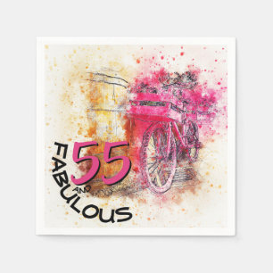 Vintage Chic Wasserfarbe Rosa Fahrrad 55. Geburtst Serviette