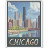 Vintage Chicago City Skyline Aufkleber (Vorderseite)