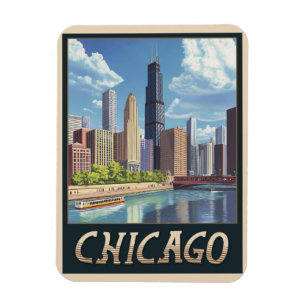 Vintage Chicago City Skyline Magnet