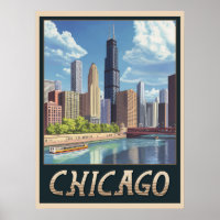 Vintage Chicago City Skyline