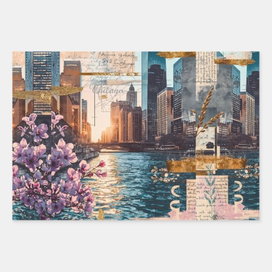 Vintage-Chicago-Collage Urbane Träumerei Geschenkpapier Set (Vorderseite)