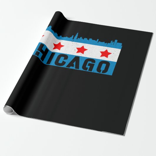 Vintage Chicago Flag Skyline Geschenkpapier (Ungerollt)