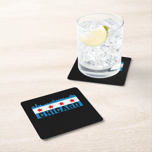 Vintage Chicago Flag Skyline Rechteckiger Pappuntersetzer (Vor Ort)
