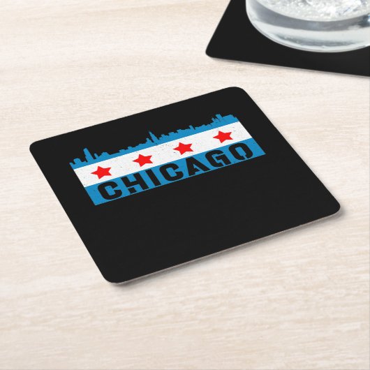 Vintage Chicago Flag Skyline Rechteckiger Pappuntersetzer (angewinkelt)